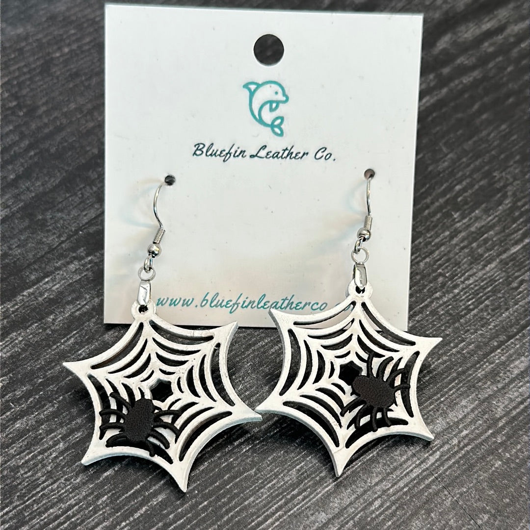 Halloween Spider Web Earrings-White