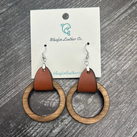 Wood/Leather Hoop Earrings-Medium