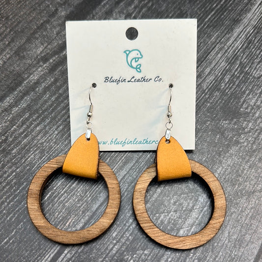 Wood/Leather Hoop Earrings-Large