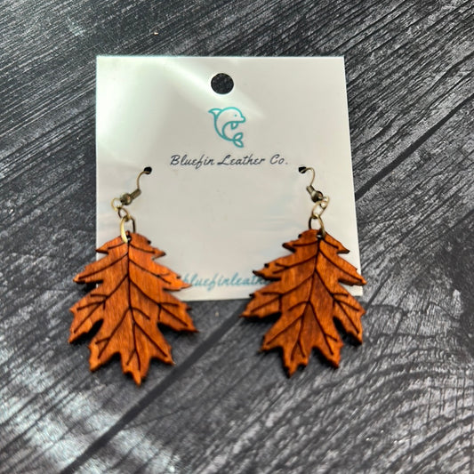 Wooden Leaf Earrings -Medium