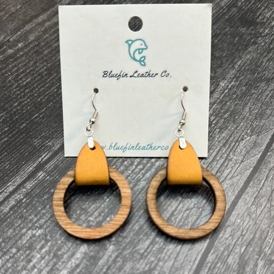 Wood/Leather Hoop Earrings-Small