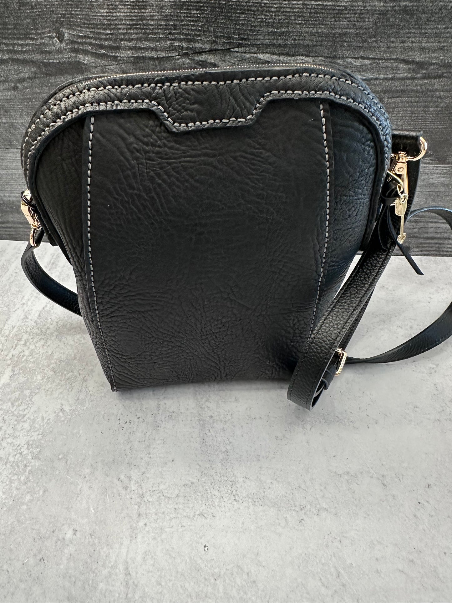 Leather Crossbody-Black/Brass