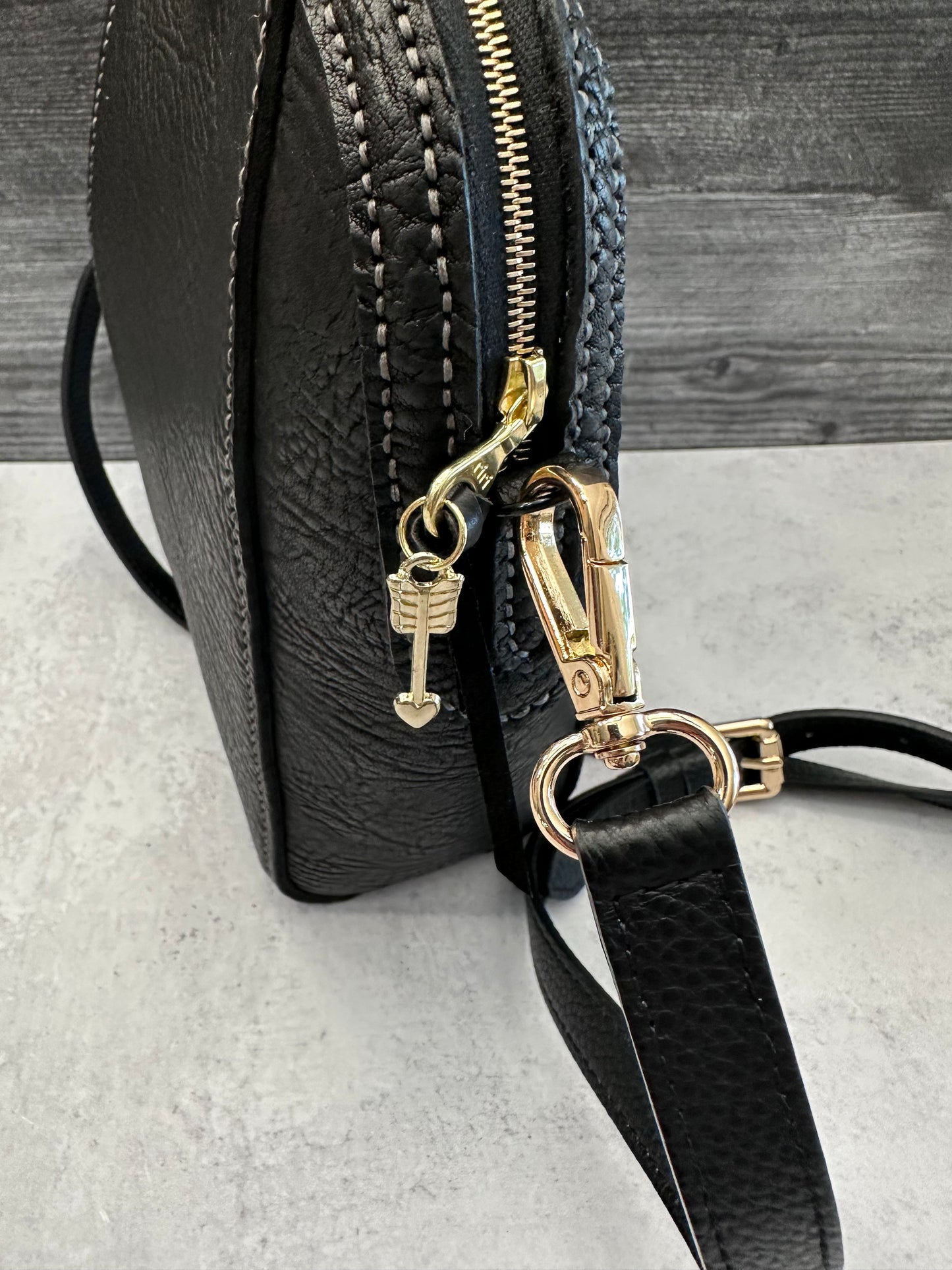 Leather Crossbody-Black/Brass