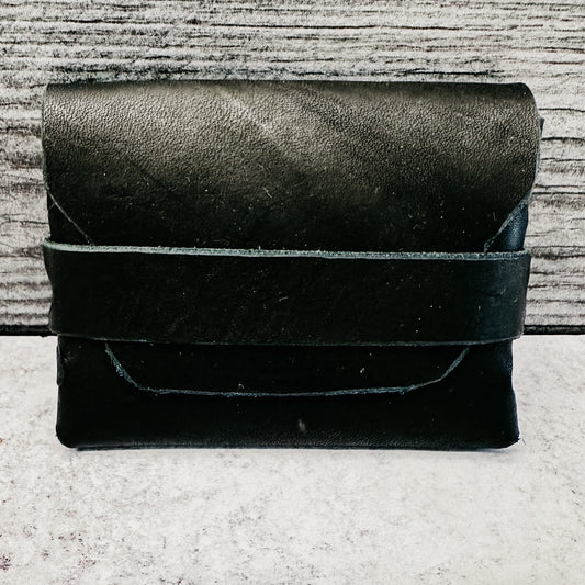 Clamshell Leather Wallet-Black