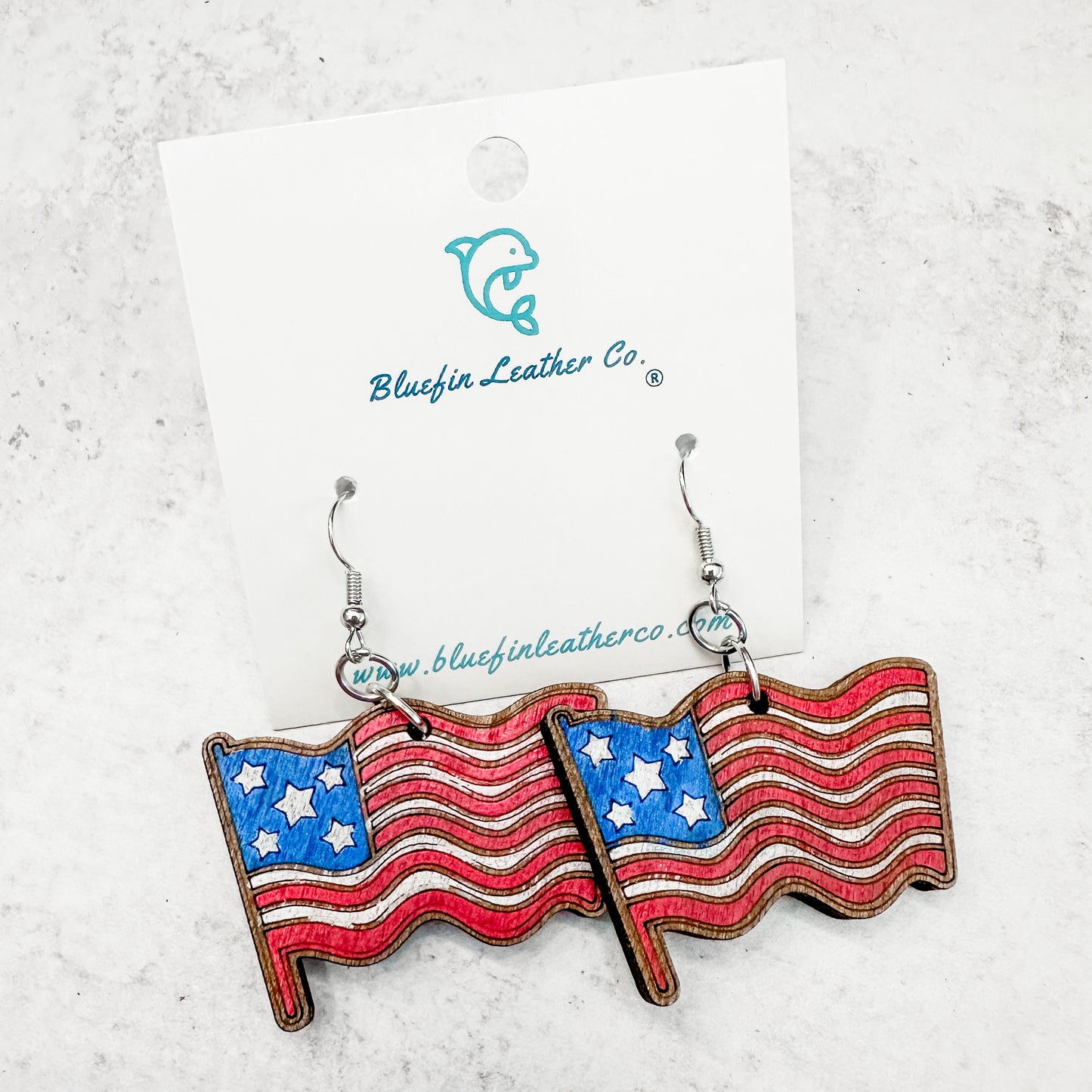 Wood Flag Earrings-Dangle