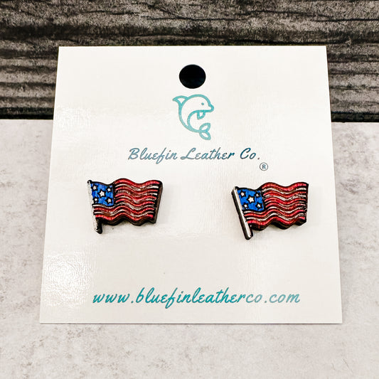 Wood Flag Earrings-Stud