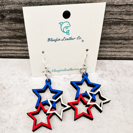 Wood Star Earrings-Dangle