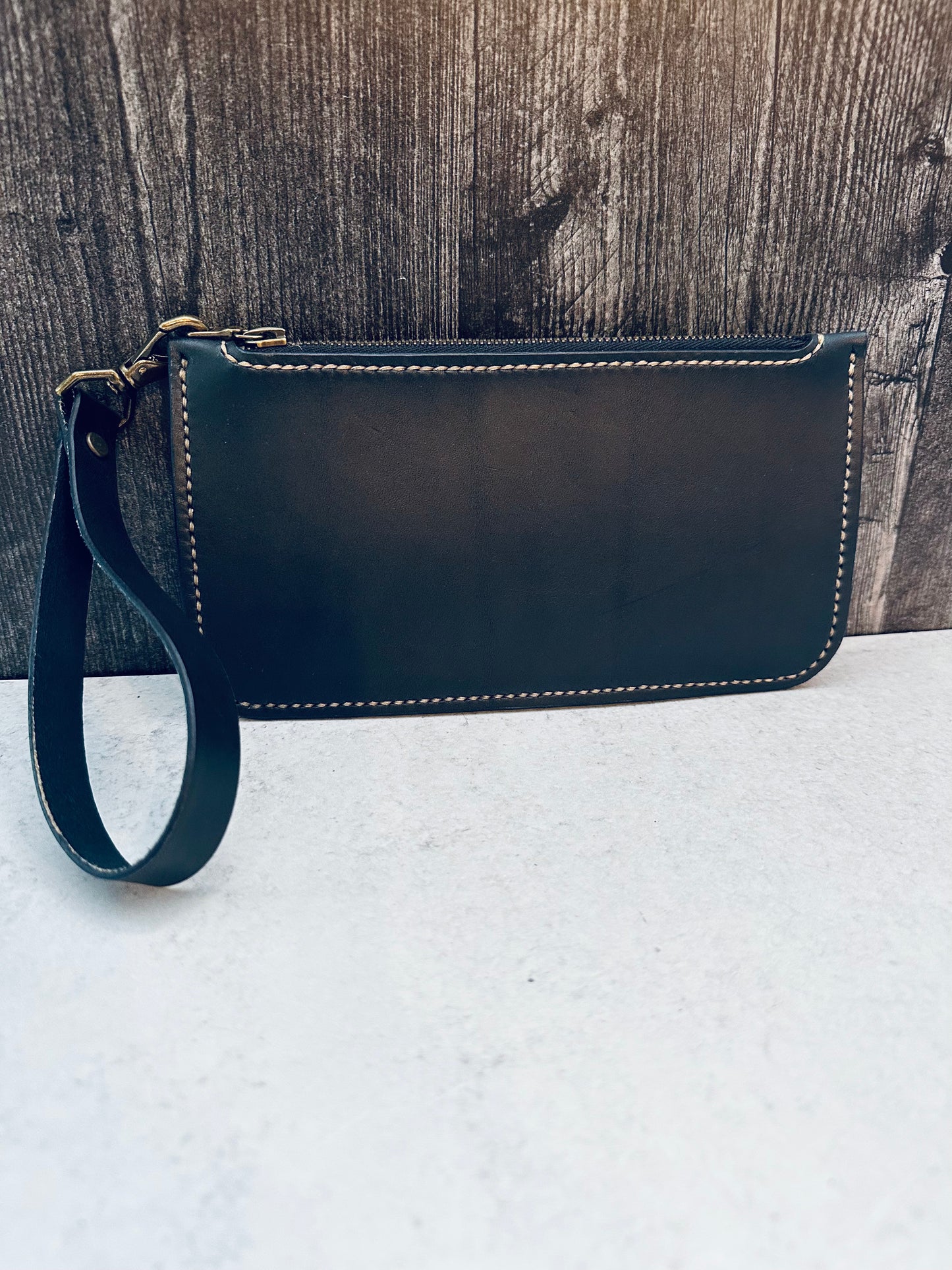 Navy Leather Medium Wristlet