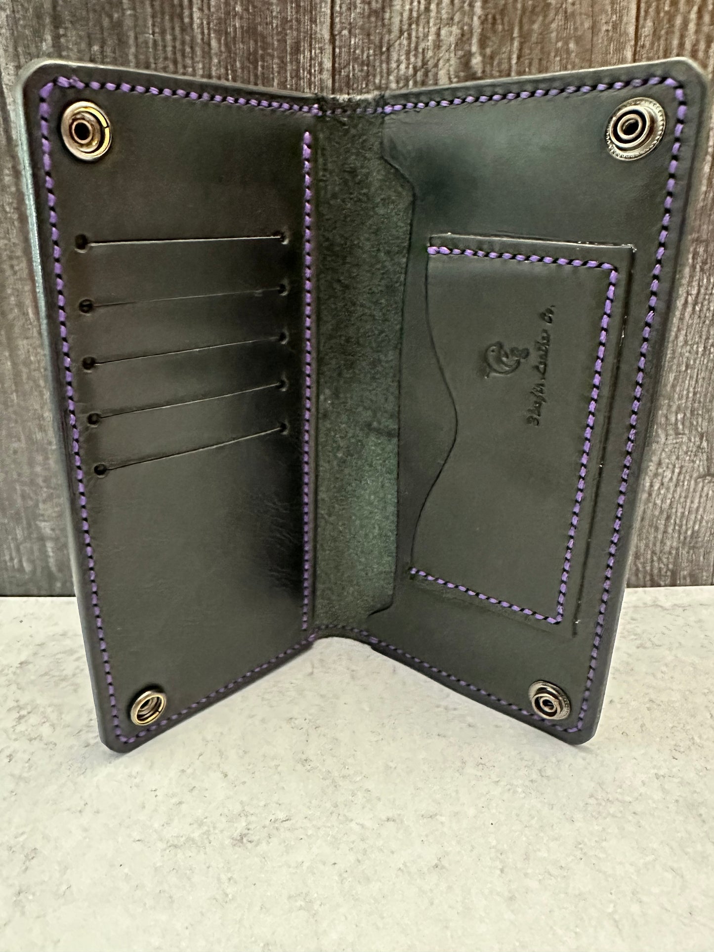 Long Black Slim Wallet/Purple thread