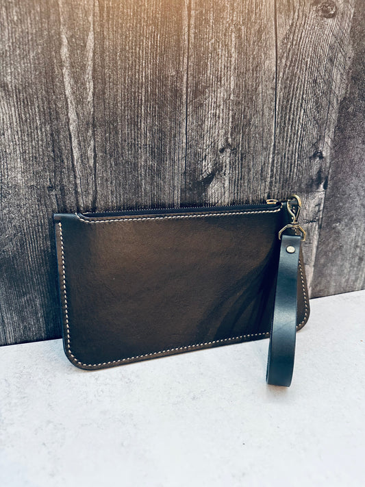 Navy Large Leather Wristlet