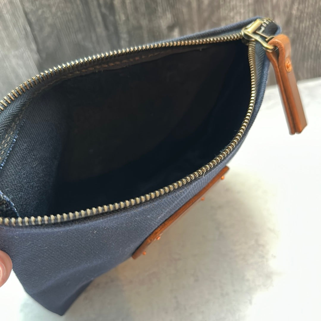 Navy Blue Waxed Canvas Zipper Pouch