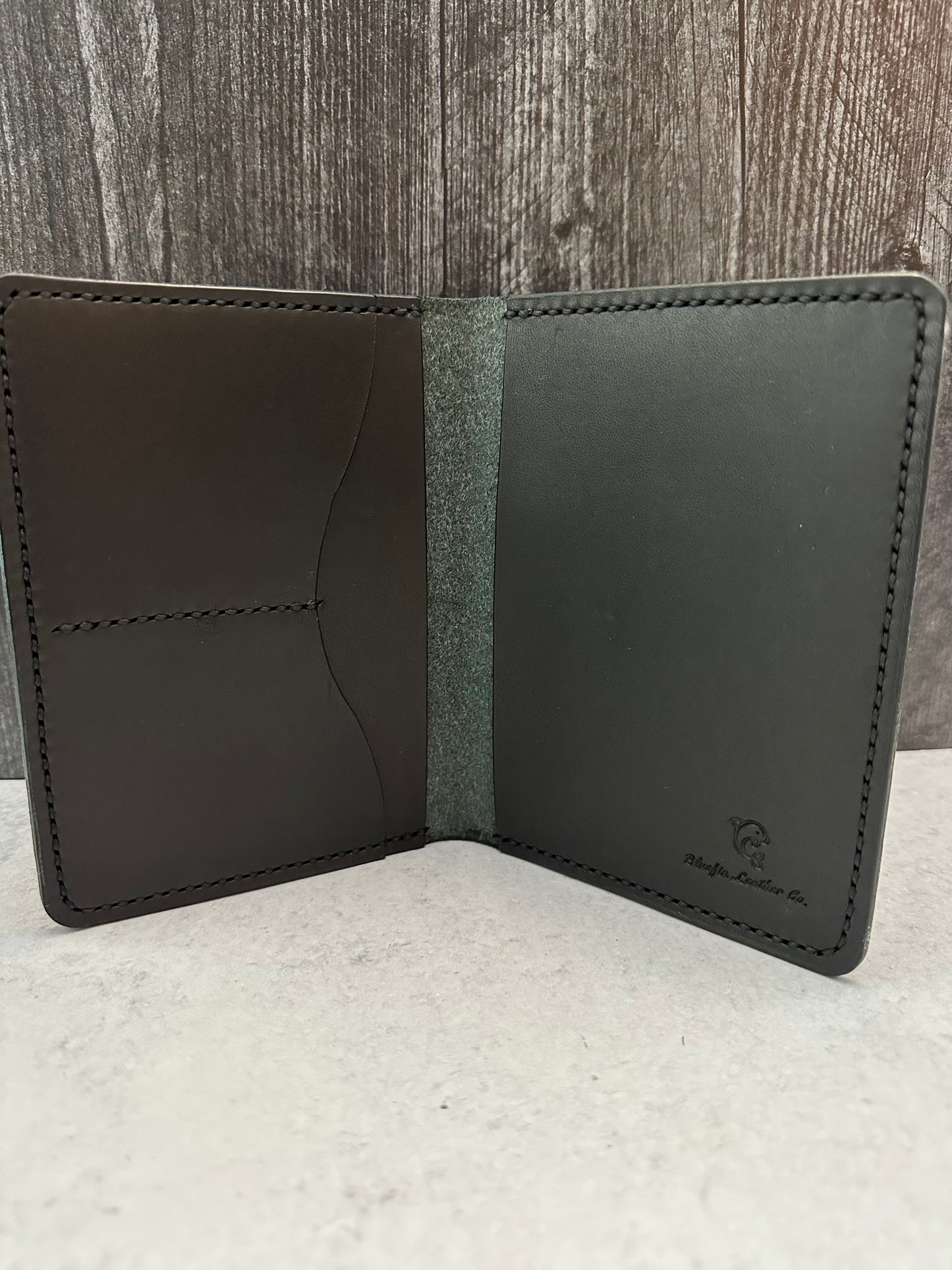 Black Leather Passport with Bluefin Leather Logo