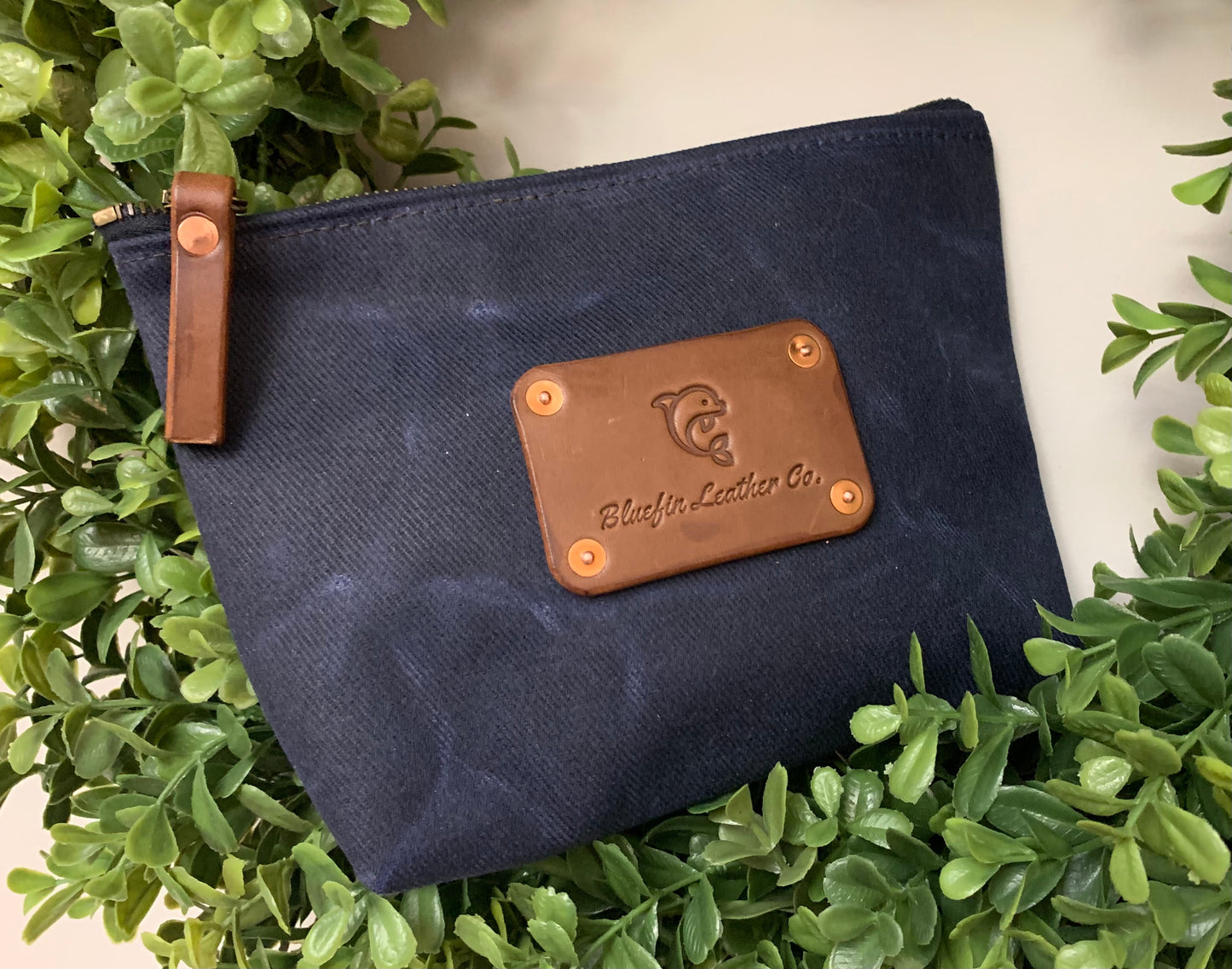 Navy Blue Waxed Canvas Zipper Pouch