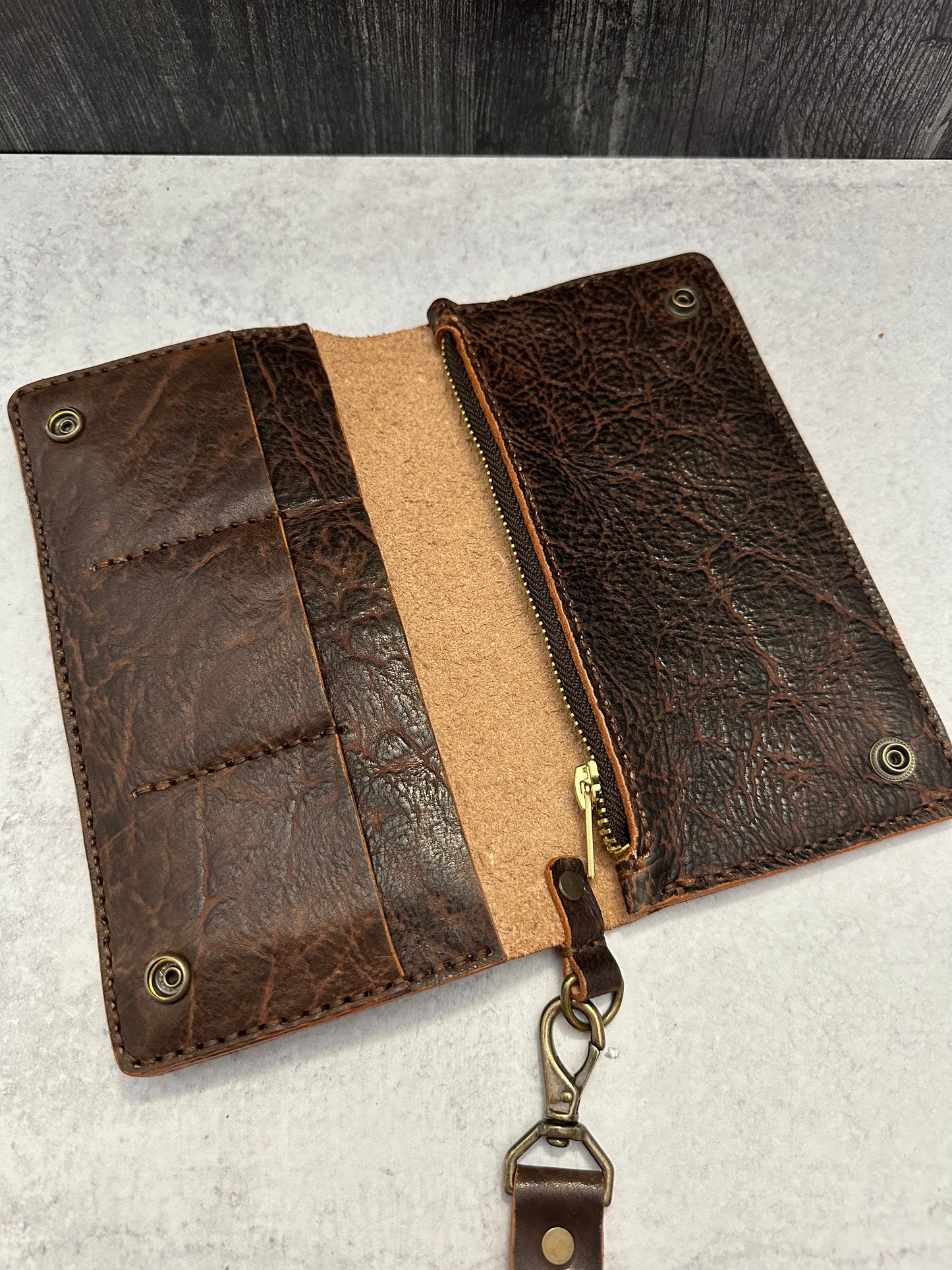 Brown Leather Wristlet with Zipper/Card Slots