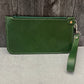 Green Leather Medium Wristlet