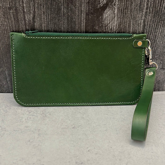 Green Leather Medium Wristlet