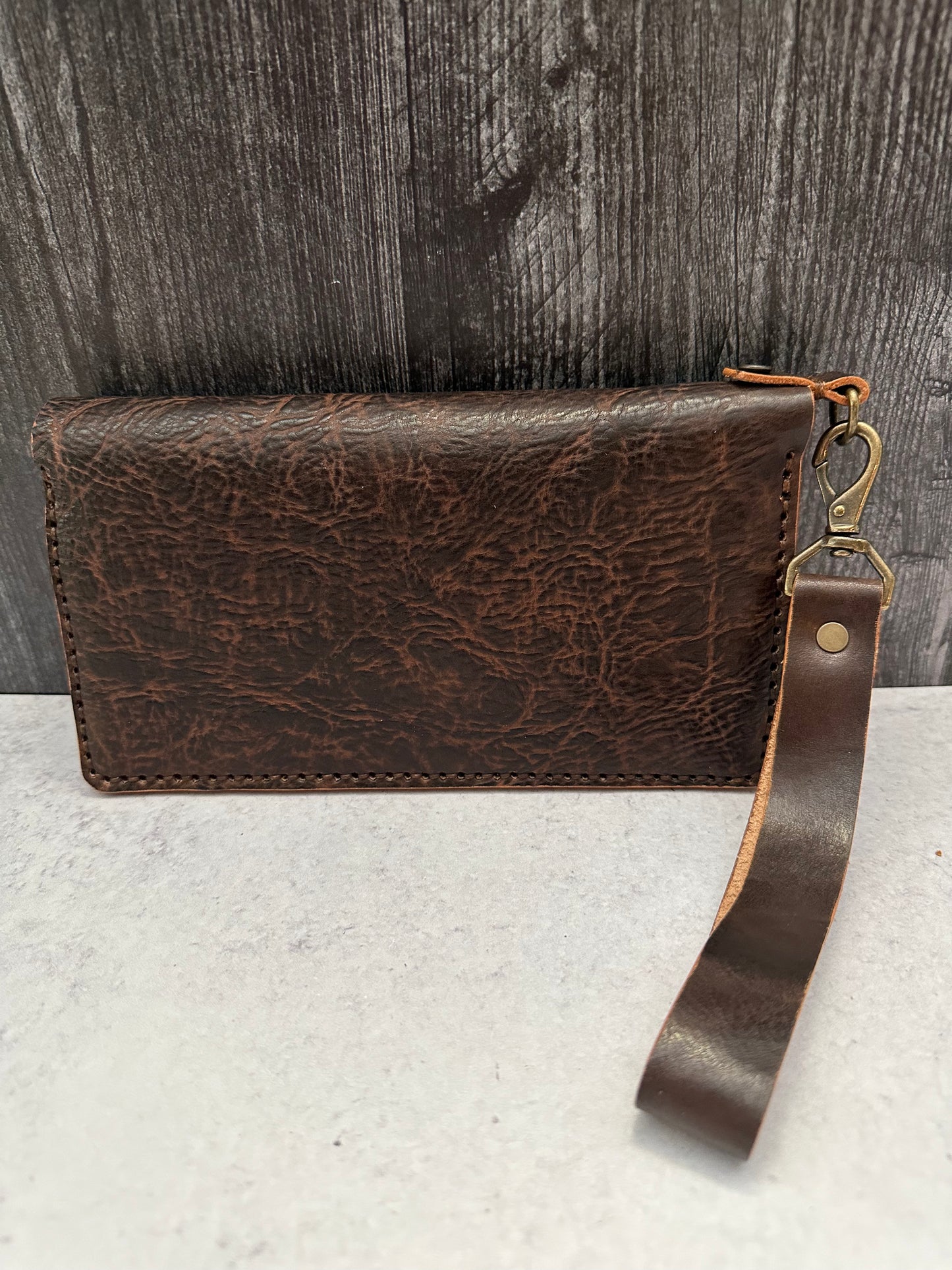 Brown Leather Wristlet with Zipper/Card Slots