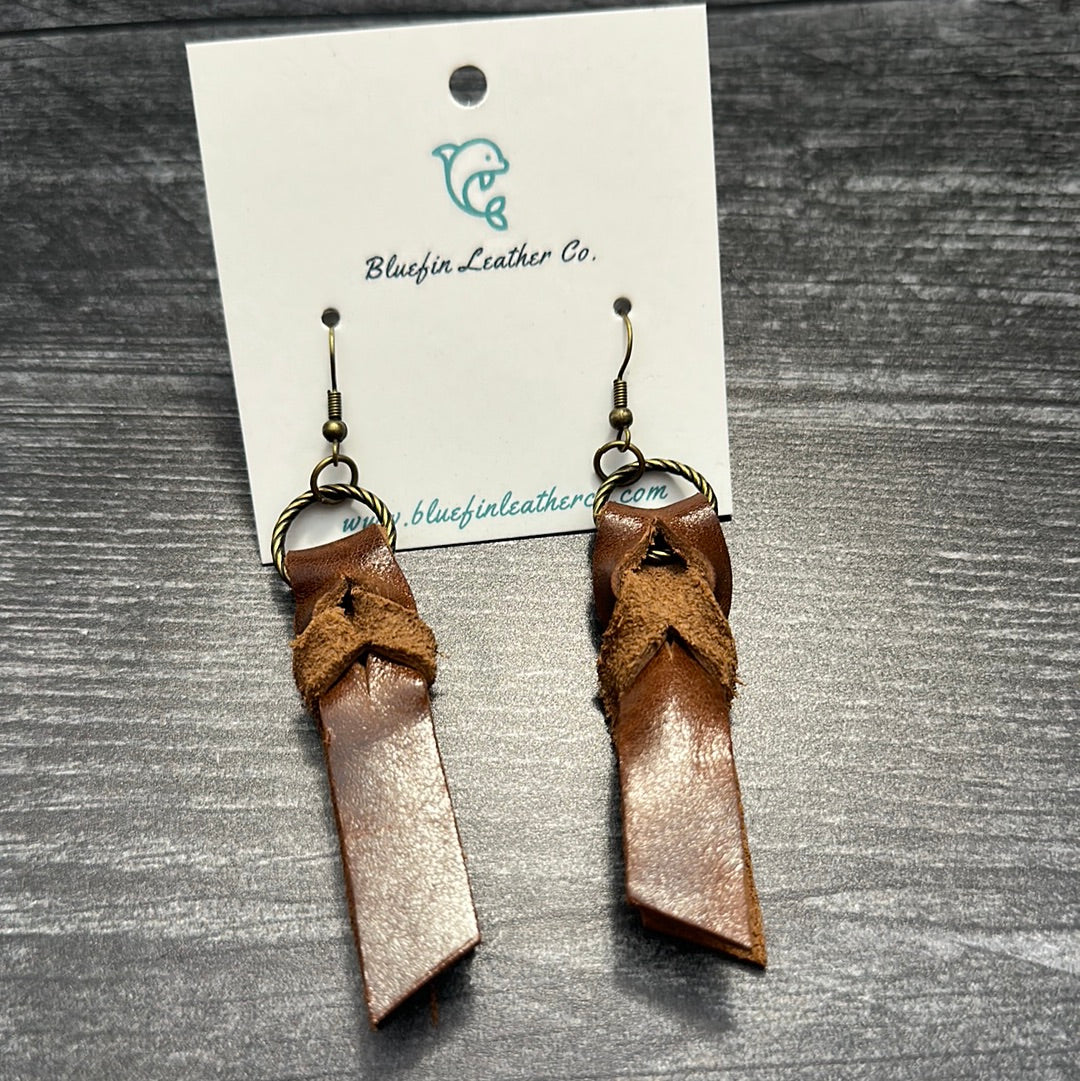 Braided Brown Leather Earrings