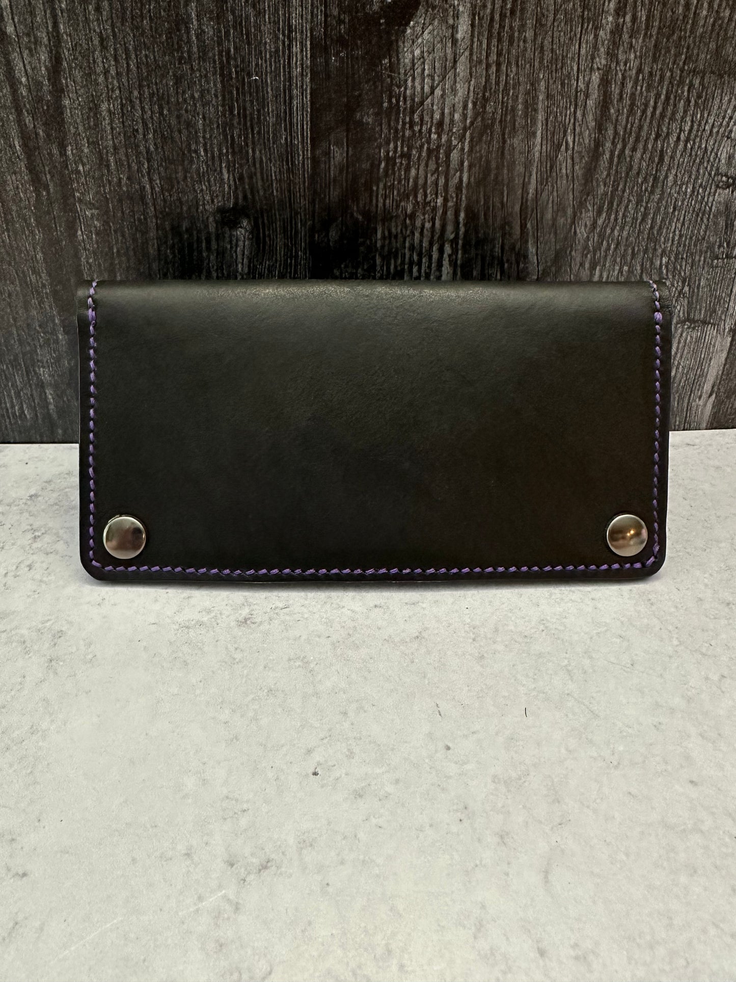 Long Black Slim Wallet/Purple thread