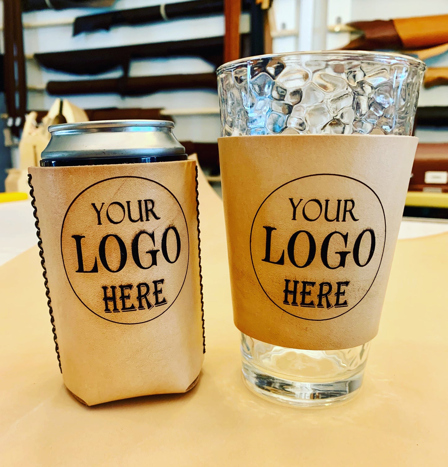 Logo Leather Beverage Sleeves